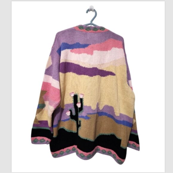 VTG Storybook Knits HANDKNIT Sweater Cardigan Southwestern Cactus - Picture 6 of 14